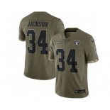 Men's Las Vegas Raiders #34 Bo Jackson 2022 Olive Salute To Service Limited Stitched Jersey