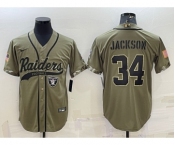 Men's Las Vegas Raiders #34 Bo Jackson 2022 Olive Salute to Service Cool Base Stitched Baseball Jersey