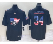 Men's Las Vegas Raiders #34 Bo Jackson 2022 USA Map Fashion Black Color Rush Stitched Nike Limited Jersey