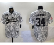 Men's Las Vegas Raiders #34 Bo Jackson 2024 Arctic Camo Salute To Service Stitched Baseball Jersey