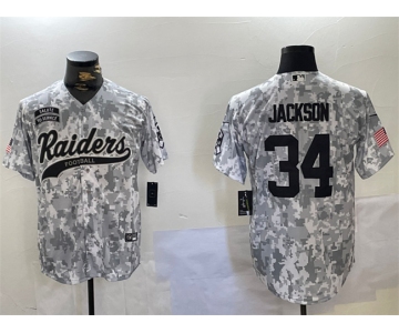 Men's Las Vegas Raiders #34 Bo Jackson 2024 Arctic Camo Salute To Service Stitched Baseball Jersey