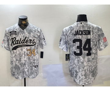 Men's Las Vegas Raiders #34 Bo Jackson 2024 Arctic Camo Salute To Service Stitched Baseball Jerseys