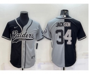 Men's Las Vegas Raiders #34 Bo Jackson Black Grey Split With Patch Cool Base Stitched Baseball Jersey