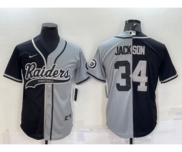 Men's Las Vegas Raiders #34 Bo Jackson Black Grey Split With Patch Cool Base Stitched Baseball Jersey