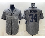 Men's Las Vegas Raiders #34 Bo Jackson Gray With Patch Cool Base Stitched Baseball Jersey