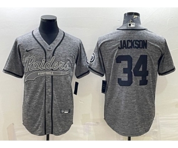 Men's Las Vegas Raiders #34 Bo Jackson Gray With Patch Cool Base Stitched Baseball Jersey