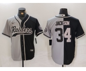 Men's Las Vegas Raiders #34 Bo Jackson Grey Black Split Cool Base Stitched Baseball Jersey