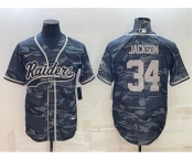 Men's Las Vegas Raiders #34 Bo Jackson Grey Camo With Patch Cool Base Stitched Baseball Jersey