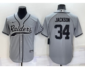 Men's Las Vegas Raiders #34 Bo Jackson Grey Stitched MLB Cool Base Nike Baseball Jersey