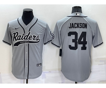 Men's Las Vegas Raiders #34 Bo Jackson Grey Stitched MLB Cool Base Nike Baseball Jersey