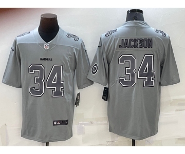 Men's Las Vegas Raiders #34 Bo Jackson LOGO Grey Atmosphere Fashion 2022 Vapor Untouchable Stitched Limited Jersey