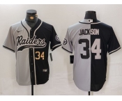 Men's Las Vegas Raiders #34 Bo Jackson Number Grey Black Split Cool Base Stitched Baseball Jersey