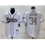 Men's Las Vegas Raiders #34 Bo Jackson White Grey Stitched MLB Cool Base Nike Baseball Jersey