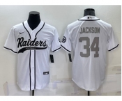 Men's Las Vegas Raiders #34 Bo Jackson White Grey Stitched MLB Cool Base Nike Baseball Jersey