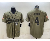 Men's Las Vegas Raiders #4 Derek Carr 2022 Olive Salute to Service Cool Base Stitched Baseball Jersey