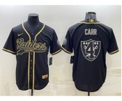 Men's Las Vegas Raiders #4 Derek Carr Black Gold Team Big Logo With Patch Cool Base Stitched Baseball Jersey