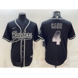 Men's Las Vegas Raiders #4 Derek Carr Black Gold With Patch Smoke Cool Base Stitched Baseball Jersey