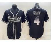 Men's Las Vegas Raiders #4 Derek Carr Black Gold With Patch Smoke Cool Base Stitched Baseball Jersey