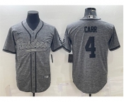 Men's Las Vegas Raiders #4 Derek Carr Gray With Patch Cool Base Stitched Baseball Jersey