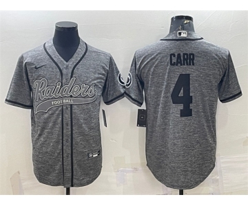 Men's Las Vegas Raiders #4 Derek Carr Gray With Patch Cool Base Stitched Baseball Jersey