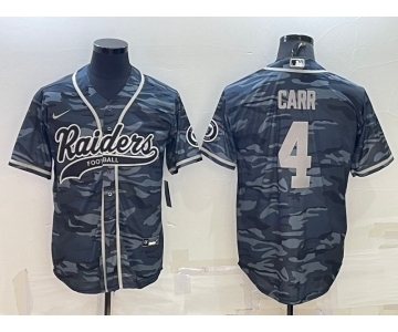 Men's Las Vegas Raiders #4 Derek Carr Grey Camo With Patch Cool Base Stitched Baseball Jersey