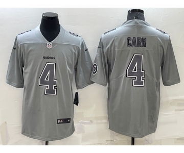 Men's Las Vegas Raiders #4 Derek Carr LOGO Grey Atmosphere Fashion 2022 Vapor Untouchable Stitched Limited Jersey