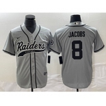 Men's Las Vegas Raiders #8 Josh Jacobs Gray Cool Base Stitched Baseball Jersey