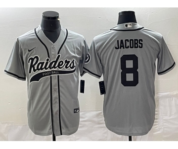 Men's Las Vegas Raiders #8 Josh Jacobs Gray Cool Base Stitched Baseball Jersey