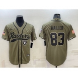 Men's Las Vegas Raiders #83 Darren Waller 2022 Olive Salute to Service Cool Base Stitched Baseball Jersey