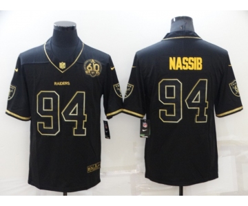 Men's Las Vegas Raiders #94 Carl Nassib Black Golden Edition 60th Patch Stitched Nike Limited Jersey