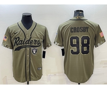 Men's Las Vegas Raiders #98 Maxx Crosby 2022 Olive Salute to Service Cool Base Stitched Baseball Jersey