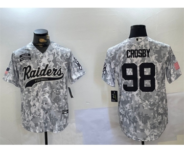 Men's Las Vegas Raiders #98 Maxx Crosby 2024 Arctic Camo Salute To Service Stitched Baseball Jersey