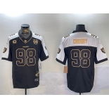 Men's Las Vegas Raiders #98 Maxx Crosby Black Gold F.U.S.E. With Nevada Silver Stat Patch And 65th Anniversary Patch 4-Star C Patch Limited Stitched Footba