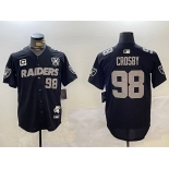 Men's Las Vegas Raiders #98 Maxx Crosby Black Nevada Silver State And 65th Patch Stitched Baseball Jersey