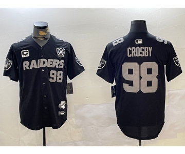 Men's Las Vegas Raiders #98 Maxx Crosby Black Nevada Silver State And 65th Patch Stitched Baseball Jersey