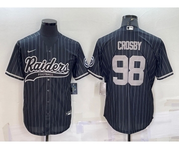 Men's Las Vegas Raiders #98 Maxx Crosby Black With Patch Cool Base Stitched Baseball Jersey