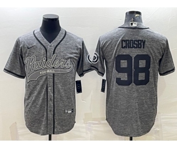 Men's Las Vegas Raiders #98 Maxx Crosby Gray With Patch Cool Base Stitched Baseball Jersey