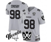 Men's Las Vegas Raiders #98 Maxx Crosby Grey 2024 F.U.S.E With Nevada Silver Stat Patch And 65th Anniversary Patch 4-Star C Patch Stitched Football Jersey