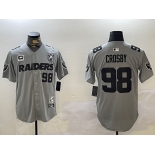 Men's Las Vegas Raiders #98 Maxx Crosby Grey Nevada Silver State And 65th Patch Stitched Baseball Jersey