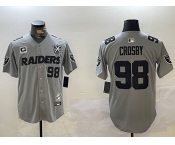 Men's Las Vegas Raiders #98 Maxx Crosby Grey Nevada Silver State And 65th Patch Stitched Baseball Jersey