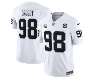 Men's Las Vegas Raiders #98 Maxx Crosby White 2024 F.U.S.E With 4-Star C Patch And 65th Anniversary Patch Vapor Stitched Football Jersey