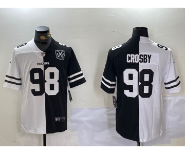 Men's Las Vegas Raiders #98 Maxx Crosby White Black 65th Patch Peaceful Coexisting Vapor Stitched Jersey