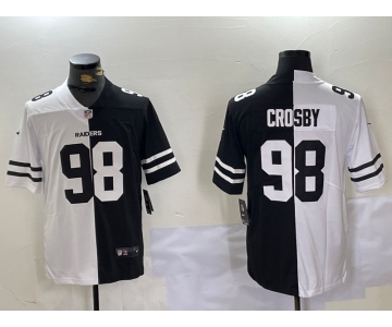 Men's Las Vegas Raiders #98 Maxx Crosby White Black Peaceful Coexisting Vapor Stitched Jersey