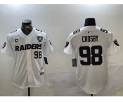 Men's Las Vegas Raiders #98 Maxx Crosby White Nevada Silver State And 65th Patch Stitched Baseball Jersey