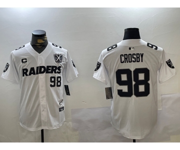 Men's Las Vegas Raiders #98 Maxx Crosby White Nevada Silver State And 65th Patch Stitched Baseball Jersey