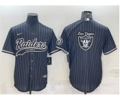 Men's Las Vegas Raiders Black Pinstripe Team Big Logo With Patch Cool Base Stitched Baseball Jersey