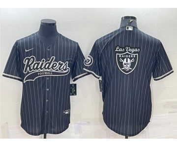 Men's Las Vegas Raiders Black Pinstripe Team Big Logo With Patch Cool Base Stitched Baseball Jersey