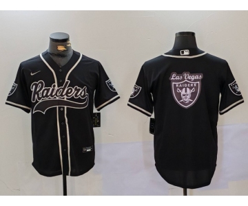 Men's Las Vegas Raiders Black Team Big Logo With Patch Cool Base Stitched Baseball Jersey