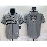 Men's Las Vegas Raiders Grey Team Big Logo With Patch Cool Base Stitched Baseball Jersey