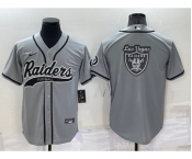 Men's Las Vegas Raiders Grey Team Big Logo With Patch Cool Base Stitched Baseball Jersey